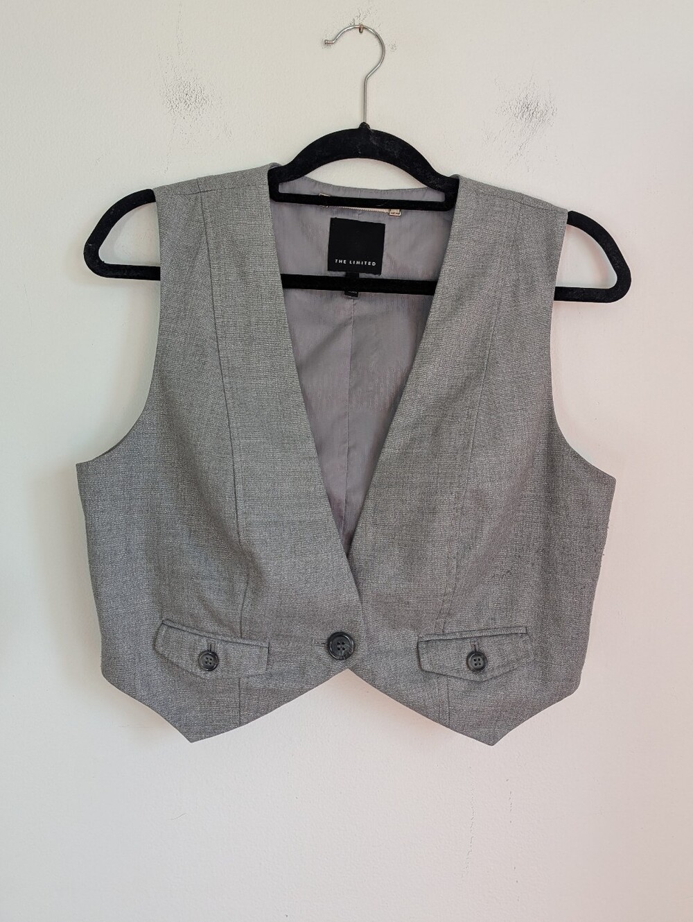 Vintage The Limited Shimmery Gray Cropped Waistcoat Vest Academia Business